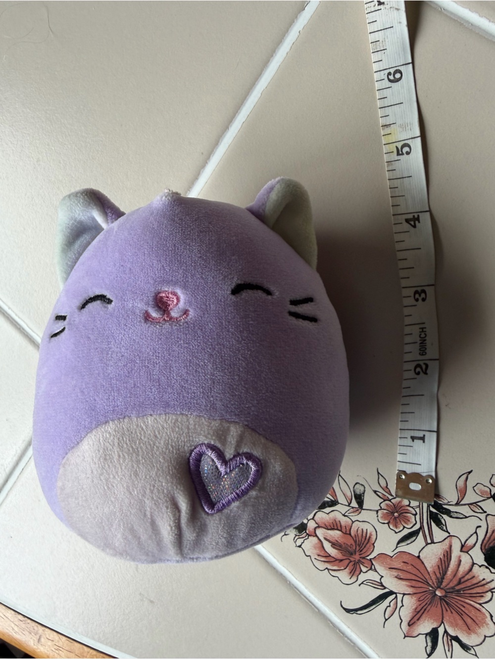 Squishmallows Purple Lilac Cat Plush with Heart Accent
